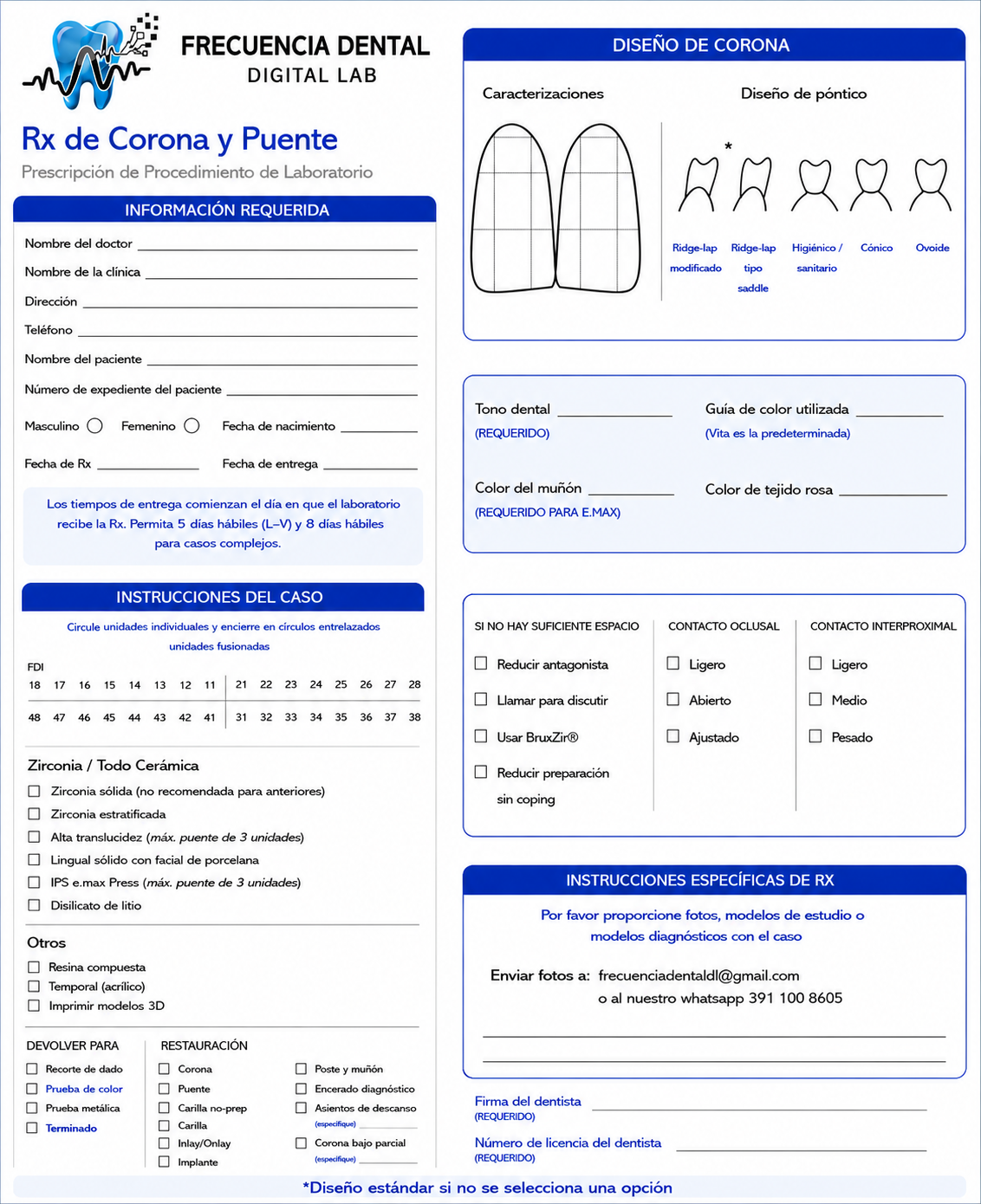 Rx Frecuencia Dental para corona y puente